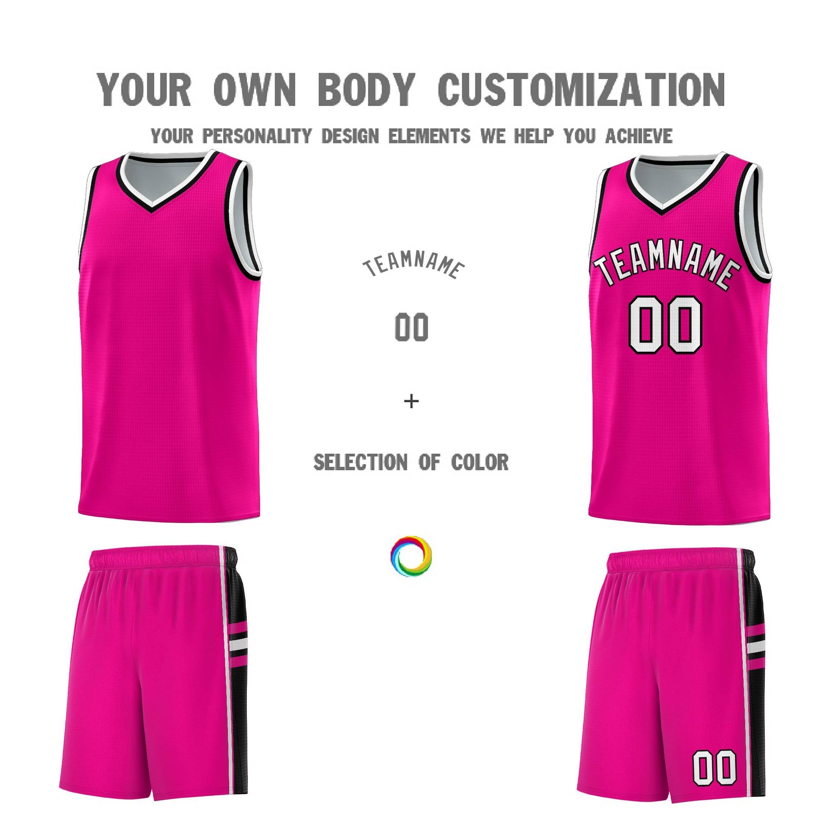 Custom Youth Basketball Jersey - Pink Black Personalized Varsity Two-Tone Uniform