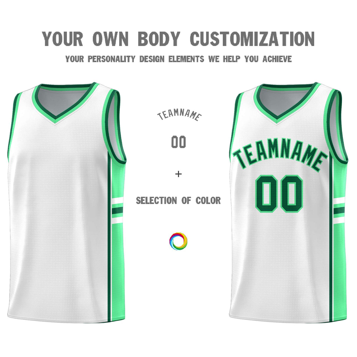 Custom Youth Basketball Jersey - White Green Two-Tone Varsity Jersey Set
