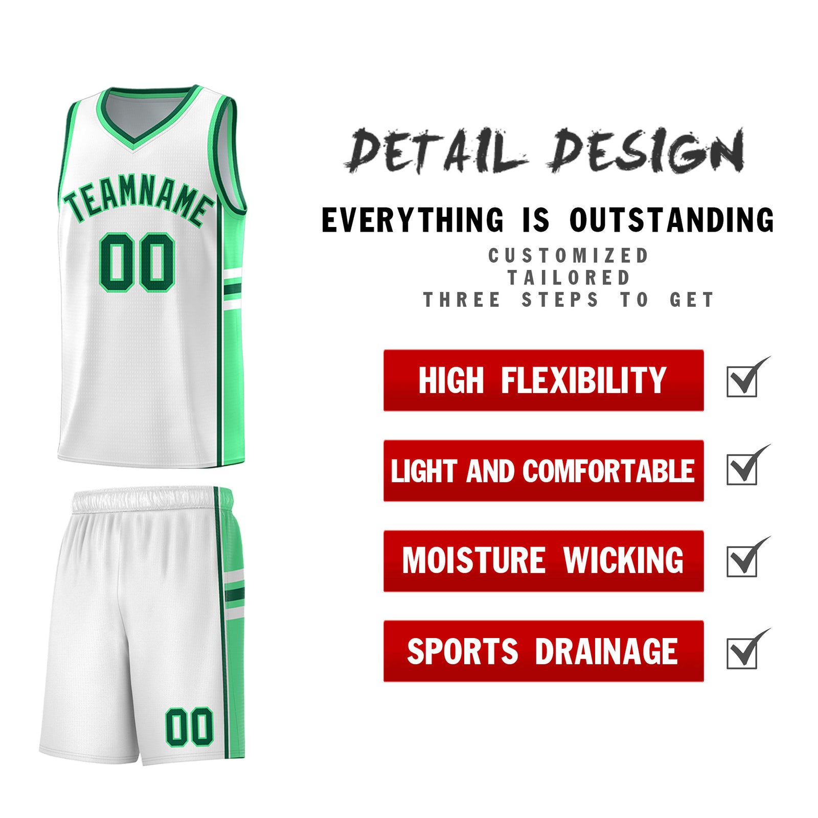 Custom Youth Basketball Jersey - White Green Two-Tone Varsity Jersey Set