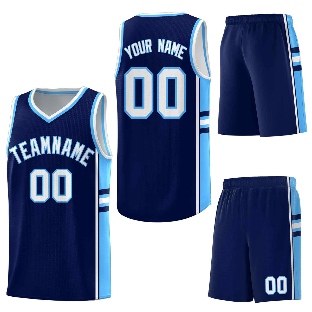 Custom Navy Powder Blue Classic Color Block Quick-Drying Varsity Uniform Basketball Jersey