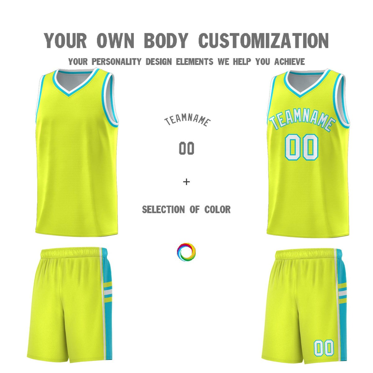 Custom Youth Basketball Jersey - Fluorescent Green Sky Blue Two-Tone Classic Varsity Uniform