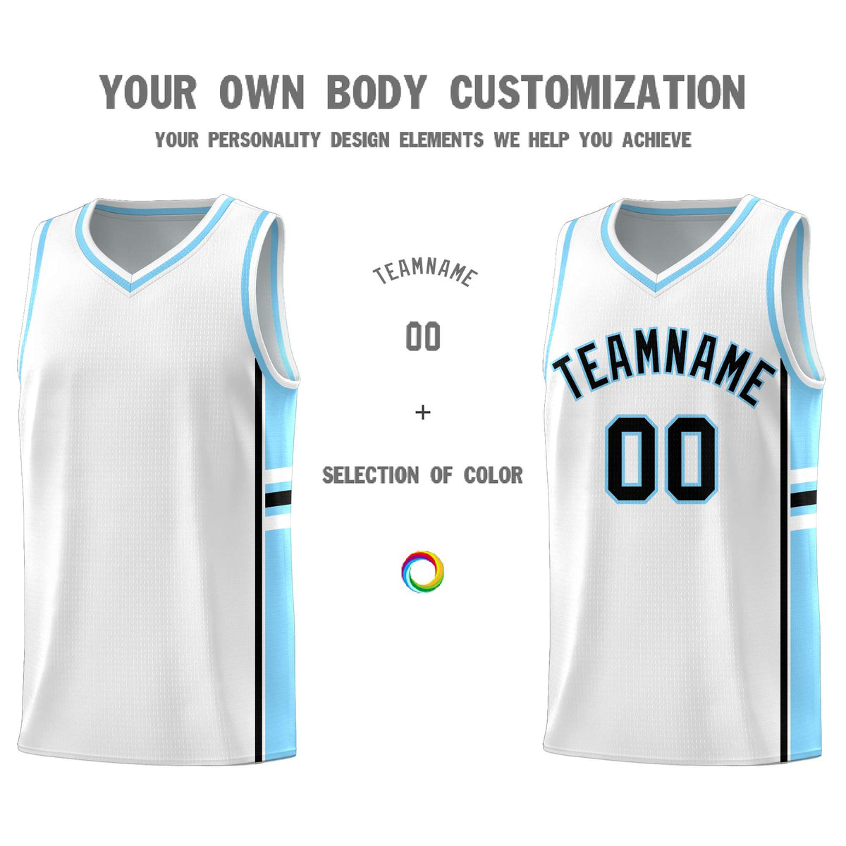 Custom Youth Basketball Jersey - White Light Blue Two-Tone Varsity Jersey Set