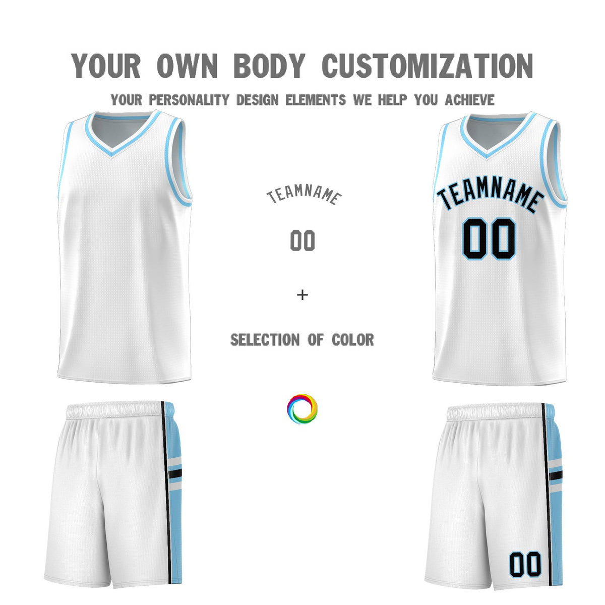 Custom Youth Basketball Jersey - White Light Blue Two-Tone Varsity Jersey Set