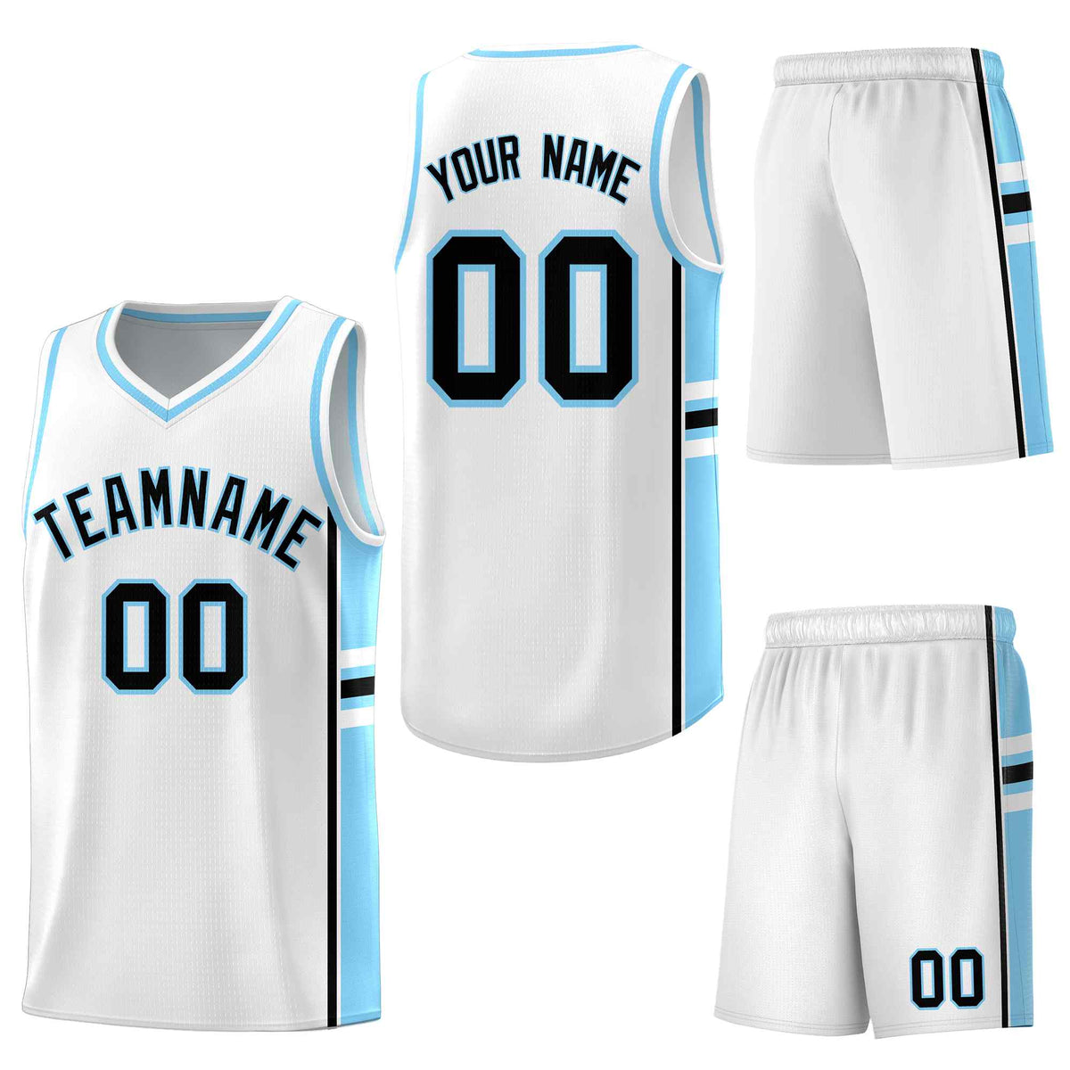 Custom White Light Blue Classic Color Block Breathable Varsity Uniform Basketball Jersey