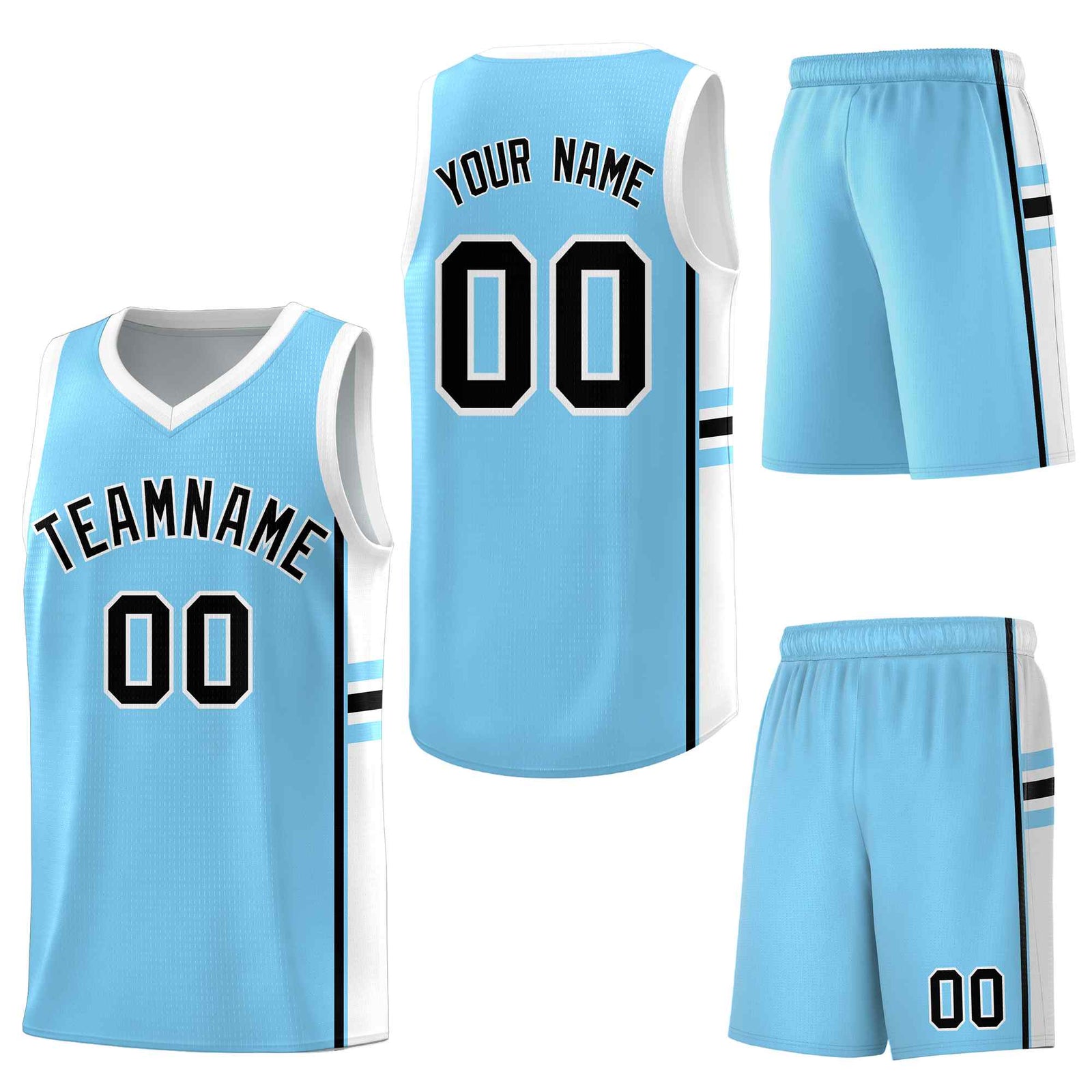 Custom Light Blue White Classic Color Block Lightweight Varsity Uniform Basketball Jersey