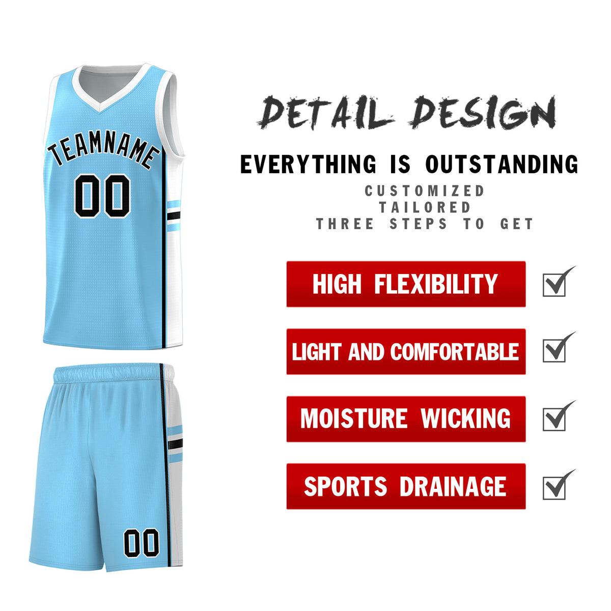 Custom Youth Basketball Jersey - Light Blue White Personalized Varsity Two-Tone Uniform