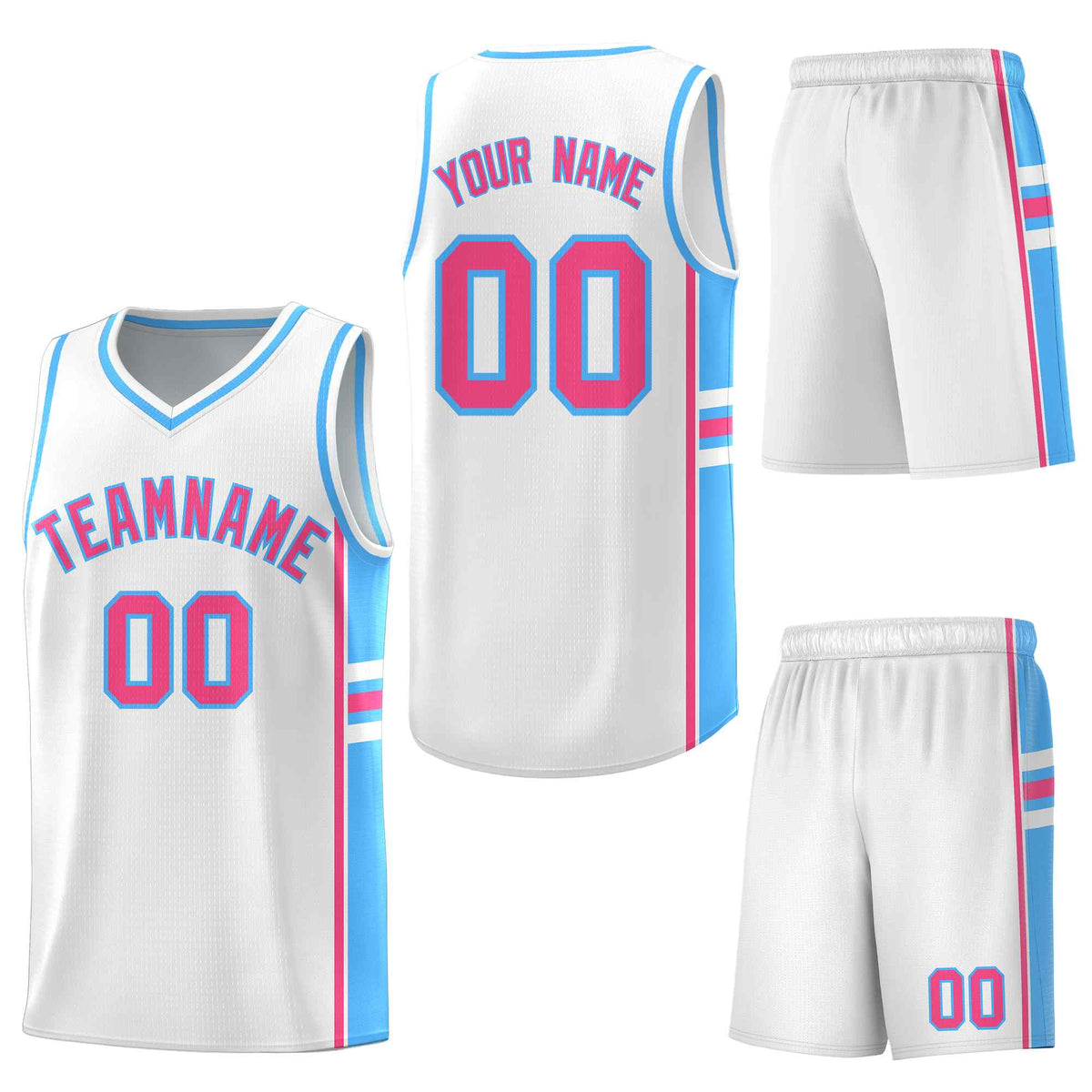 Custom White Powder Blue Classic Color Block Wrinkle-Resistant Personalized Uniform Basketball Jersey