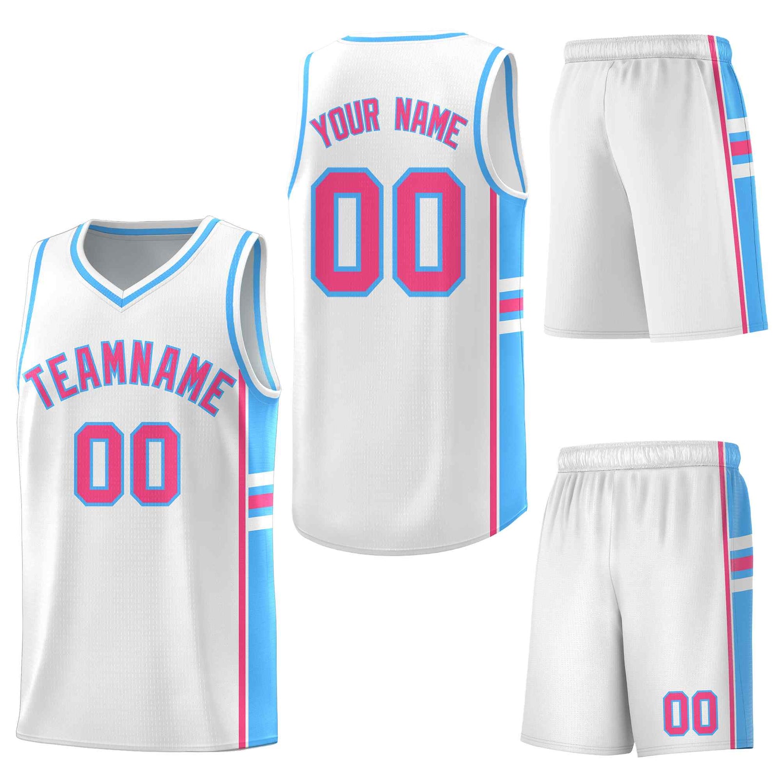 Custom White Powder Blue Classic Color Block Wrinkle-Resistant Personalized Uniform Basketball Jersey