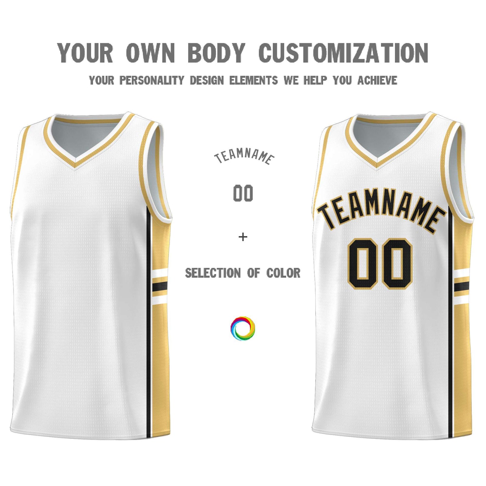 Custom Youth Basketball Jersey - White Old Gold Two-Tone Varsity Jersey Set