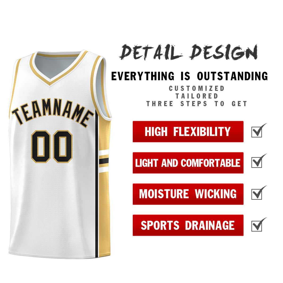 Custom Youth Basketball Jersey - White Old Gold Two-Tone Varsity Jersey Set