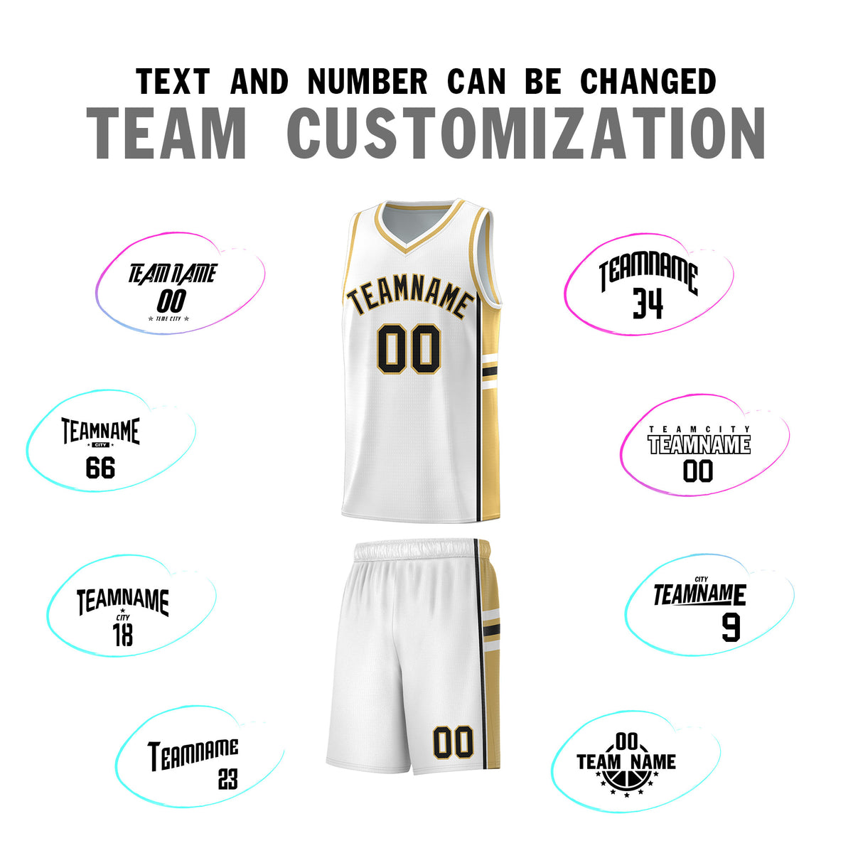 Custom Youth Basketball Jersey - White Old Gold Two-Tone Varsity Jersey Set