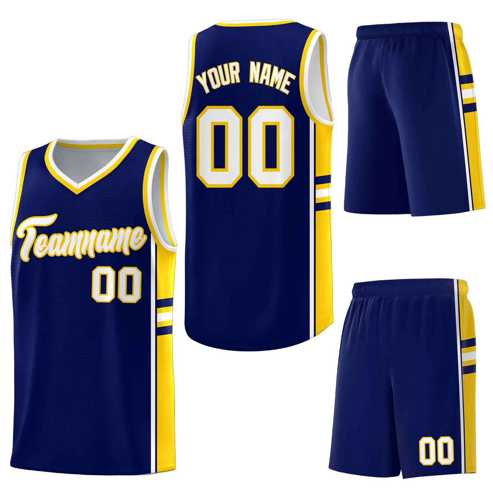 Custom Navy Gold Classic Color Block Quick-Drying Varsity Uniform Basketball Jersey