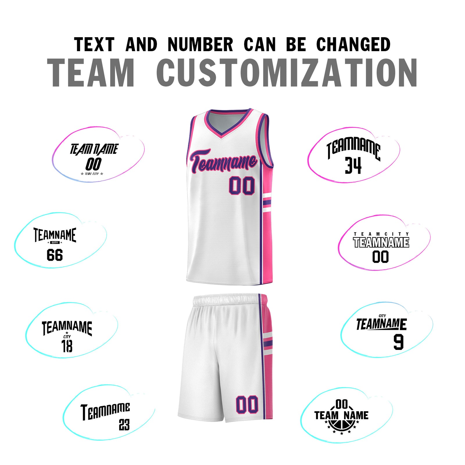 Custom Youth Basketball Jersey - White Pink Personalized Varsity Two-Tone Uniform