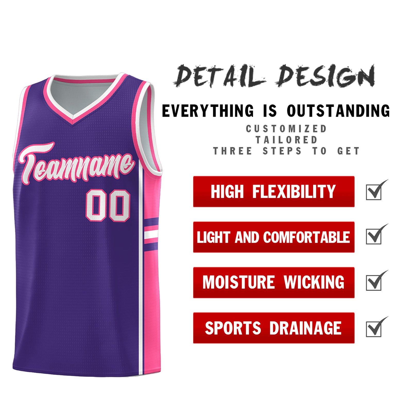 Custom Youth Basketball Jersey - Purple Pink Two-Tone Classic Varsity Uniform