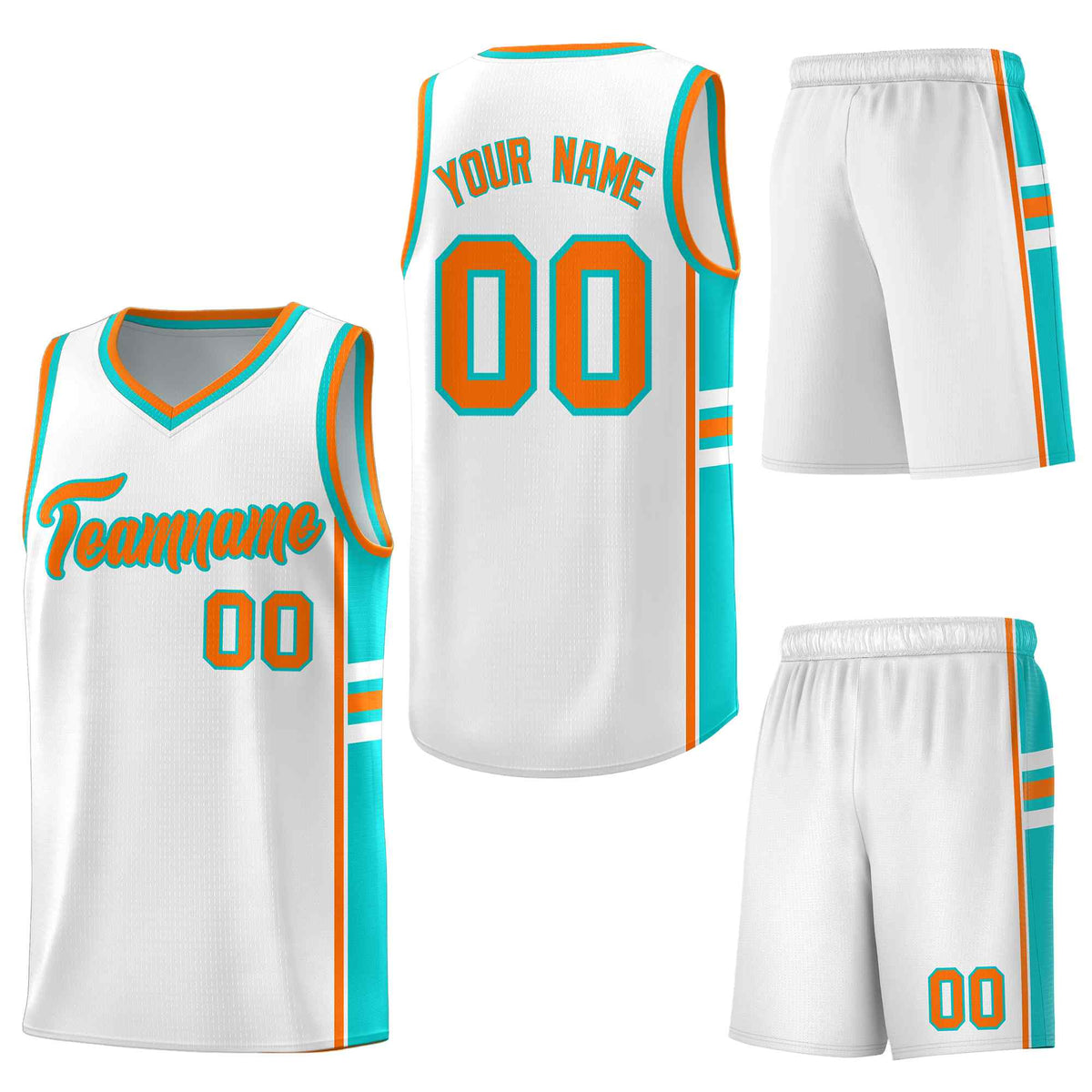 Custom White Aqua Classic Color Block Quick-Drying Varsity Uniform Basketball Jersey