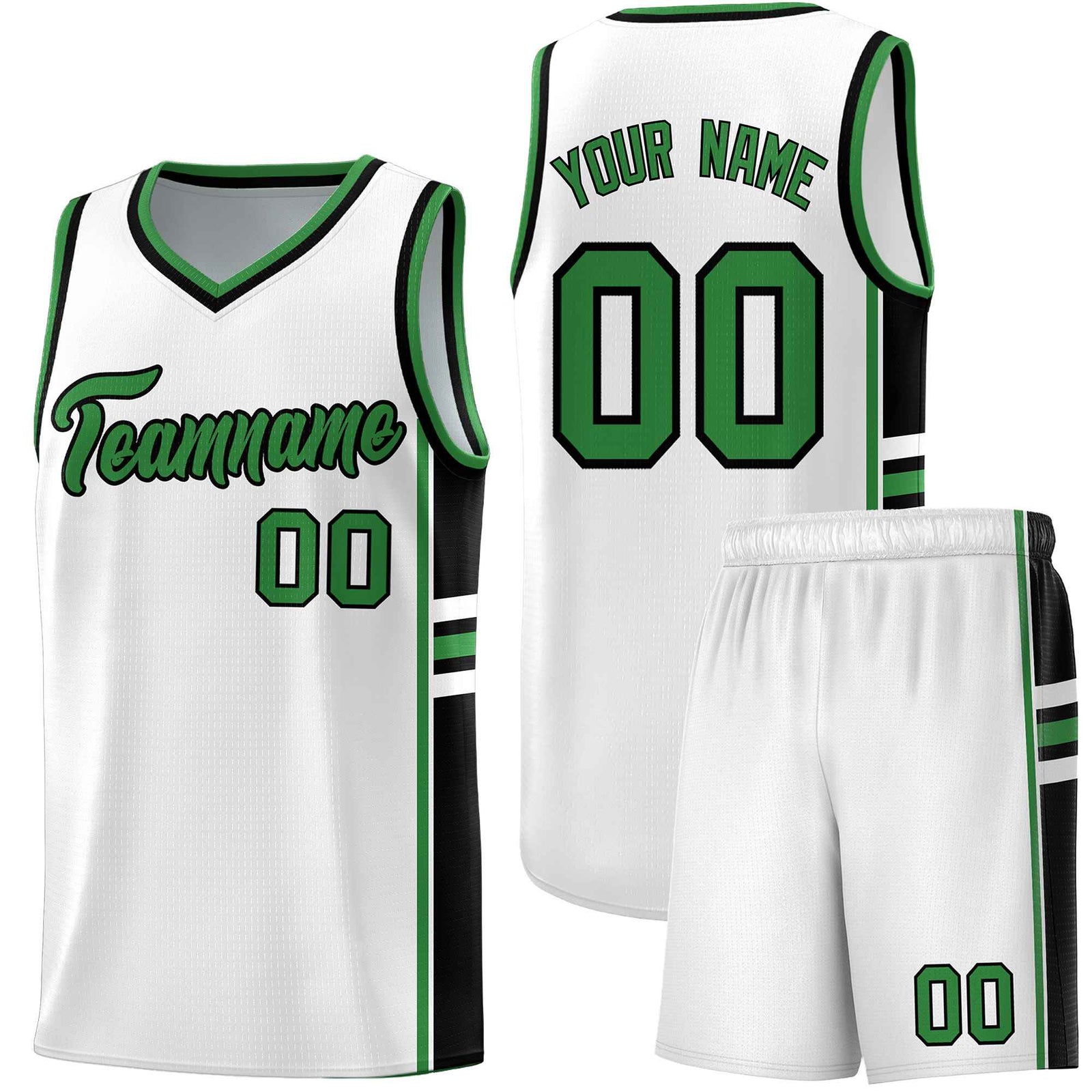 Custom Youth Basketball Jersey - White Kelly Green Two-Tone Varsity Jersey Set