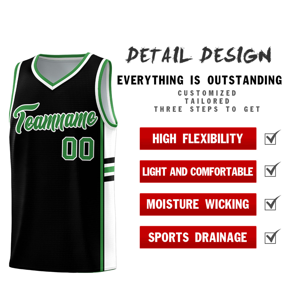 Custom Youth Basketball Jersey - Black Kelly Green Two-Tone Classic Varsity Uniform