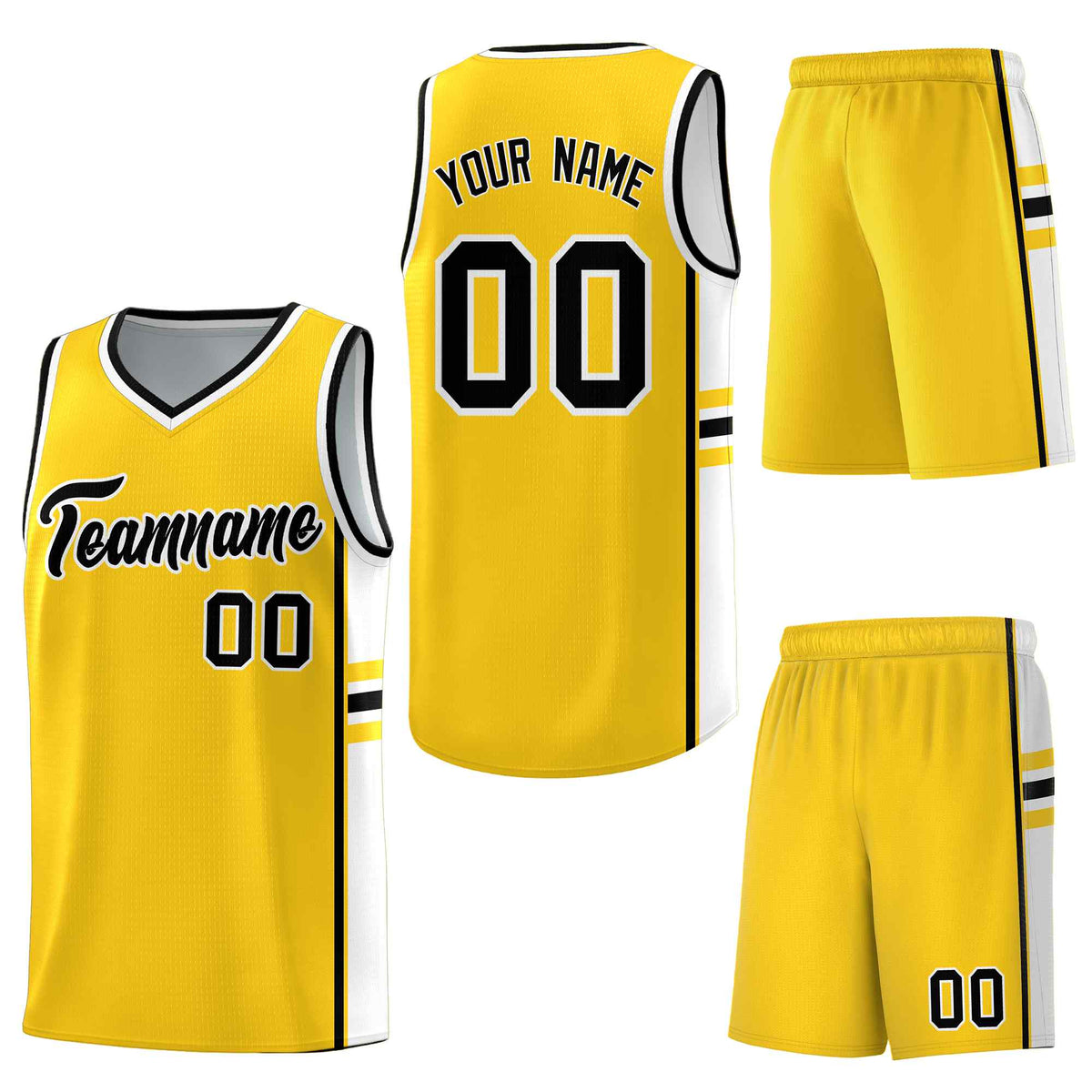 Custom Gold White Classic Color Block Drapable Varsity Uniform Basketball Jersey