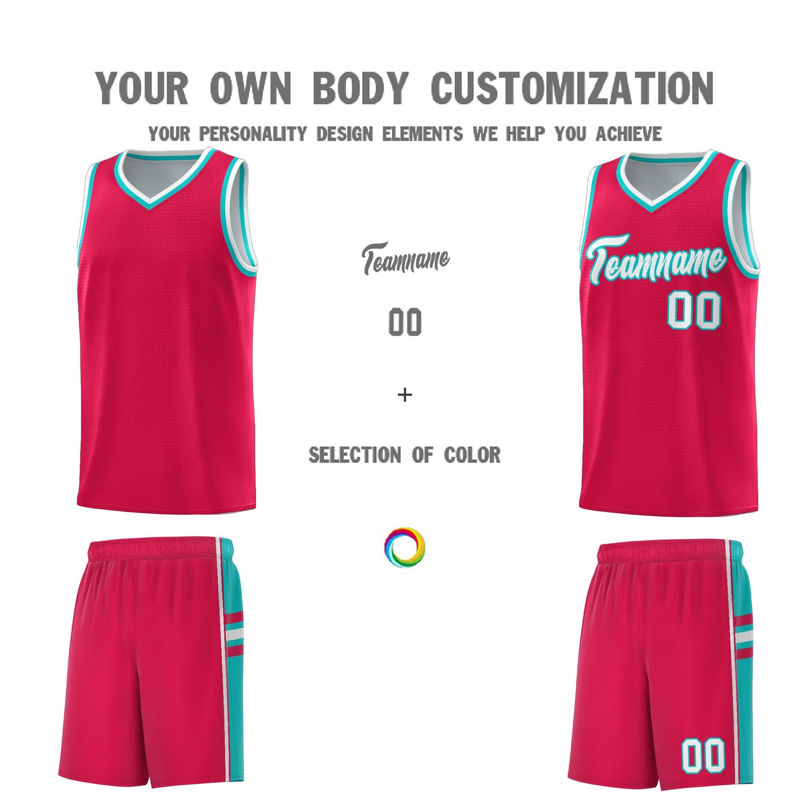 Custom Youth Basketball Jersey - Red Aqua Two-Tone Varsity Jersey Set