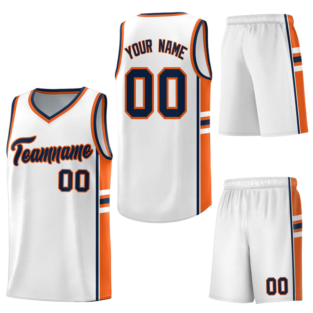 Custom White Orange Classic Color Block Wrinkle-Resistant Varsity Uniform Basketball Jersey