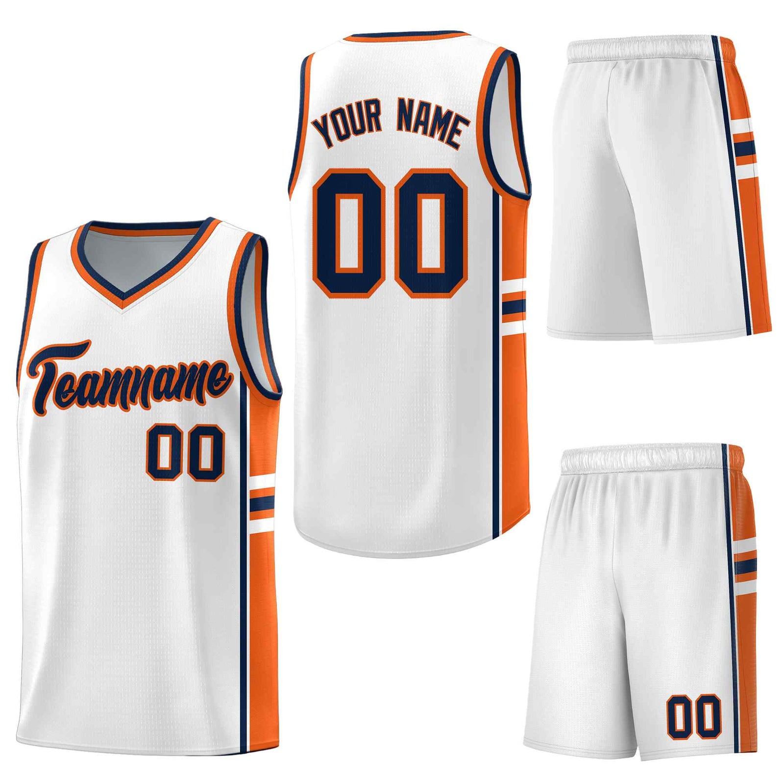 Custom White Orange Classic Color Block Wrinkle-Resistant Varsity Uniform Basketball Jersey