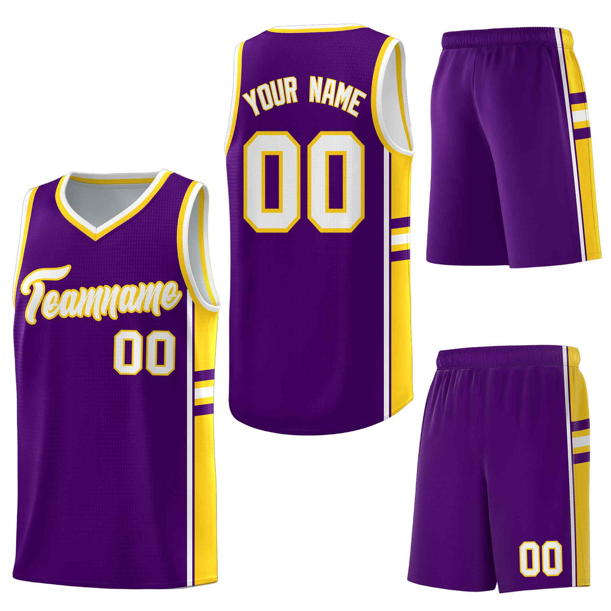 Custom Purple Gold Classic Color Block Lightweight Varsity Uniform Basketball Jersey