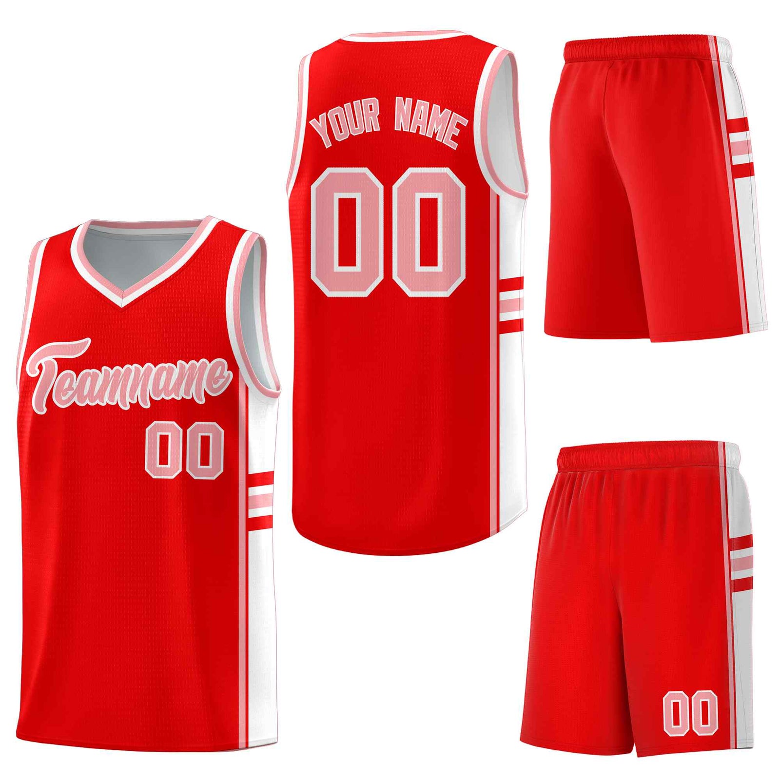 Custom Light Red White Classic Color Block Quick-Drying Varsity Uniform Basketball Jersey