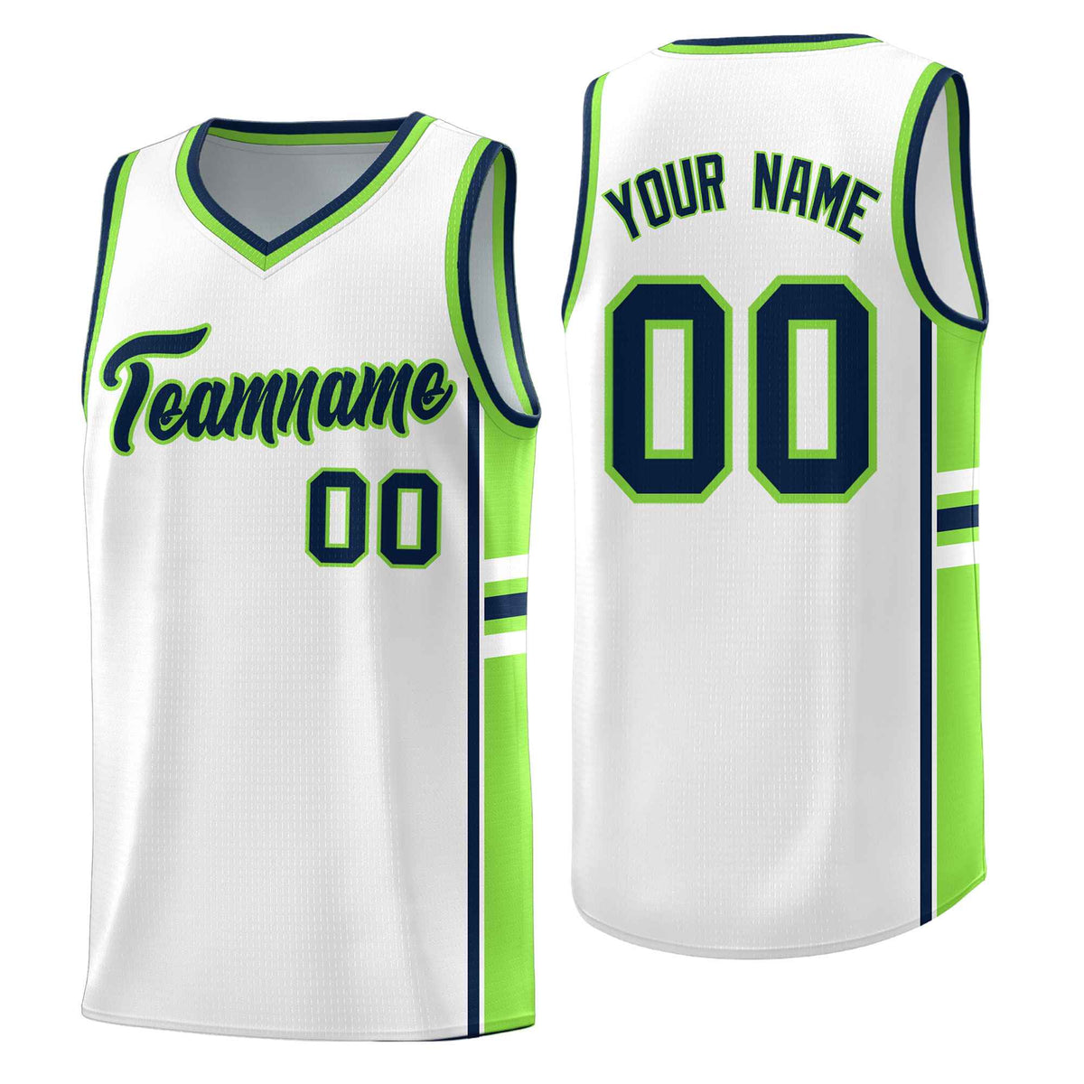 Custom Youth Basketball Jersey - White Fluorescent Green Two-Tone Varsity Jersey Set