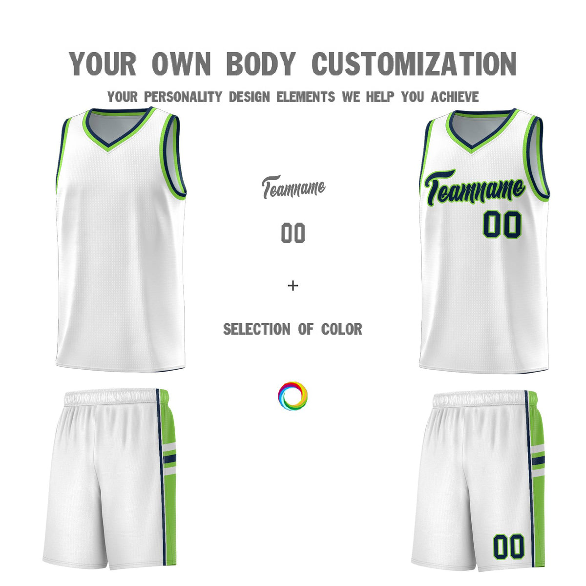 Custom Youth Basketball Jersey - White Fluorescent Green Two-Tone Varsity Jersey Set