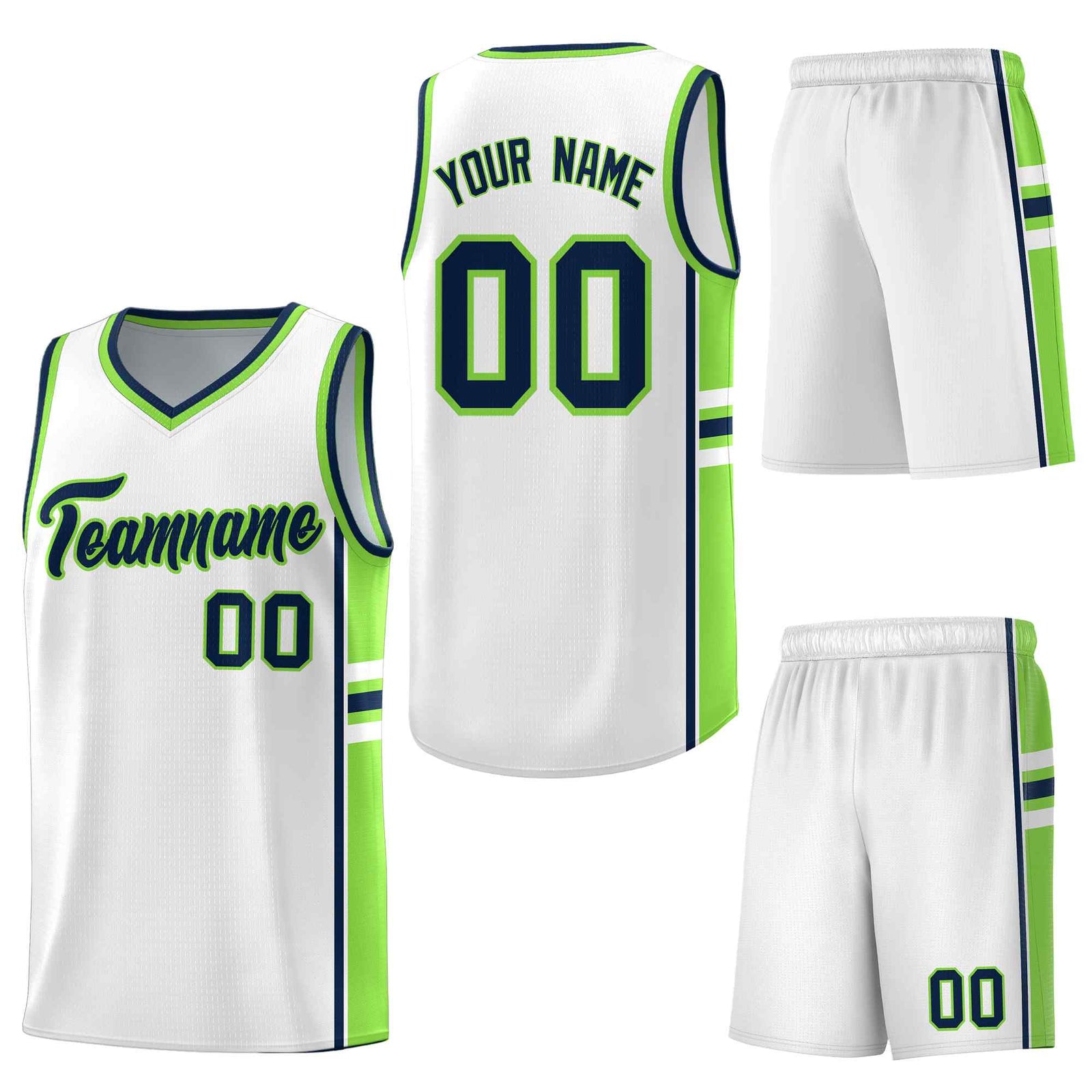 Custom White Fluorescent Green Classic Color Block Wrinkle-Resistant Personalized Uniform Basketball Jersey