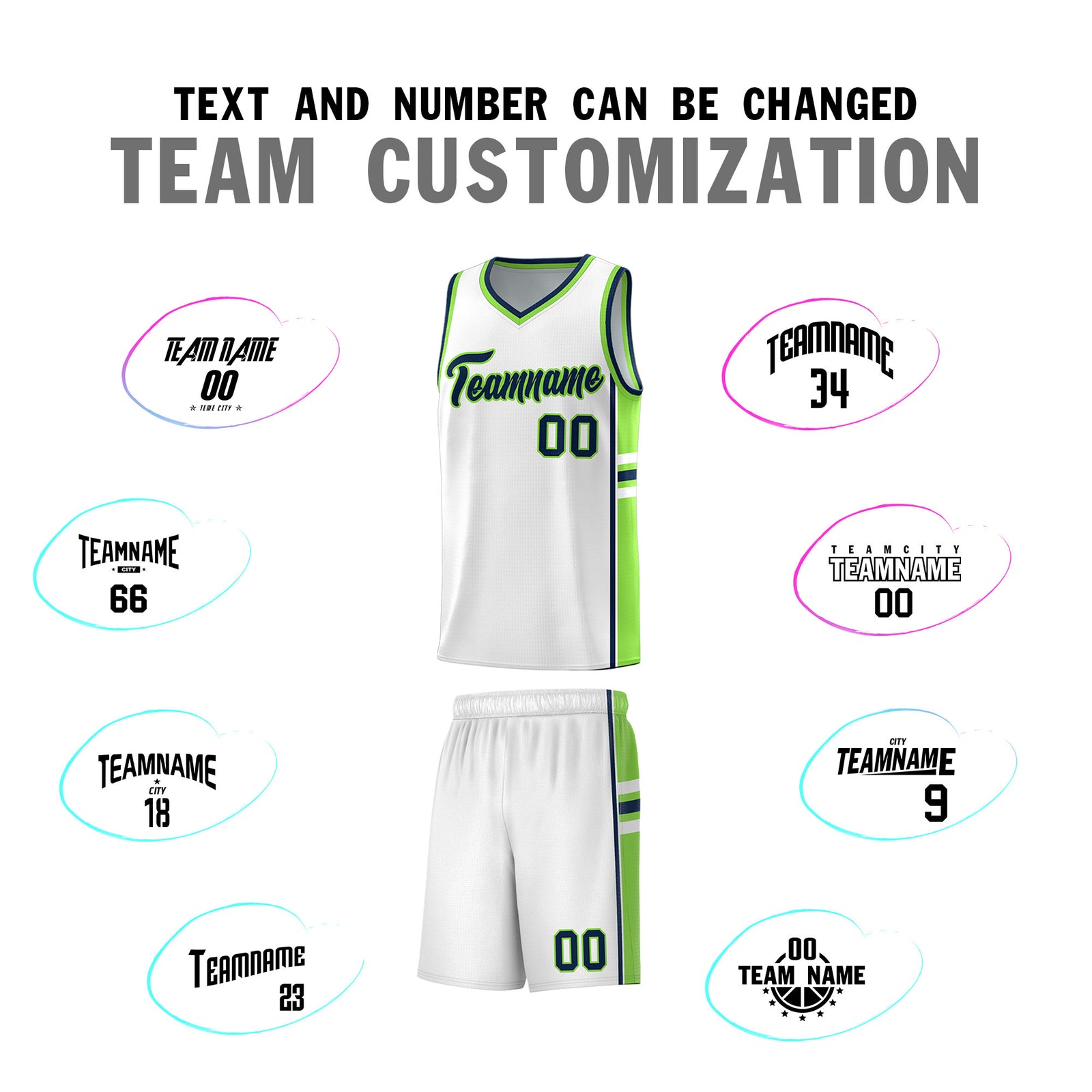 Custom Youth Basketball Jersey - White Fluorescent Green Two-Tone Varsity Jersey Set