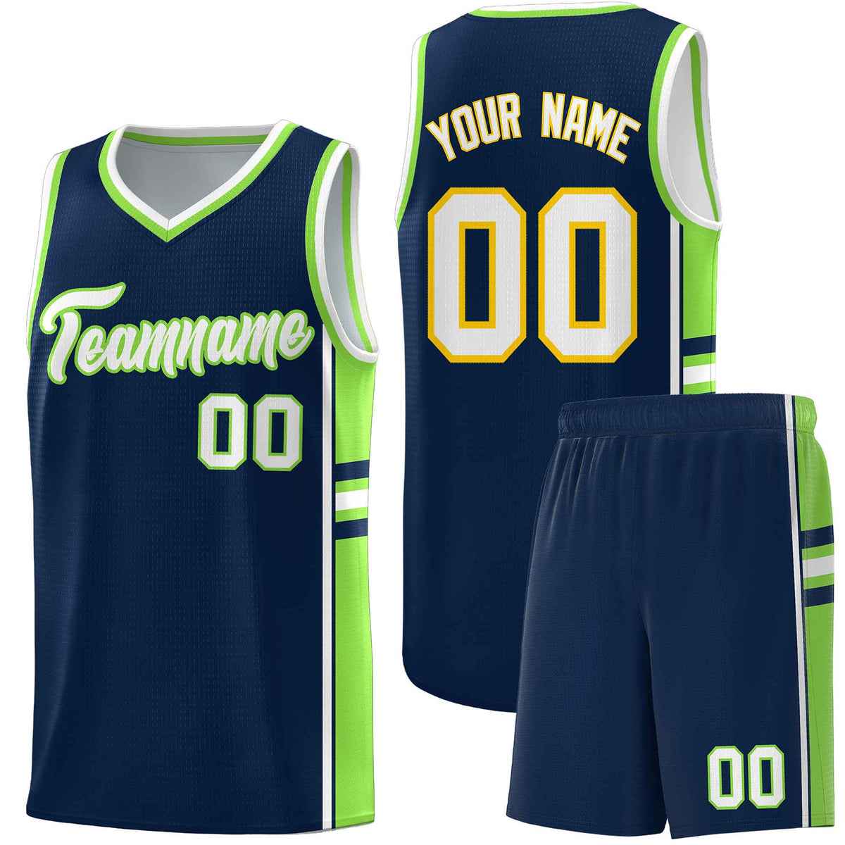 Custom Youth Basketball Jersey - Navy Fluorescent Green Two-Tone Varsity Jersey Set