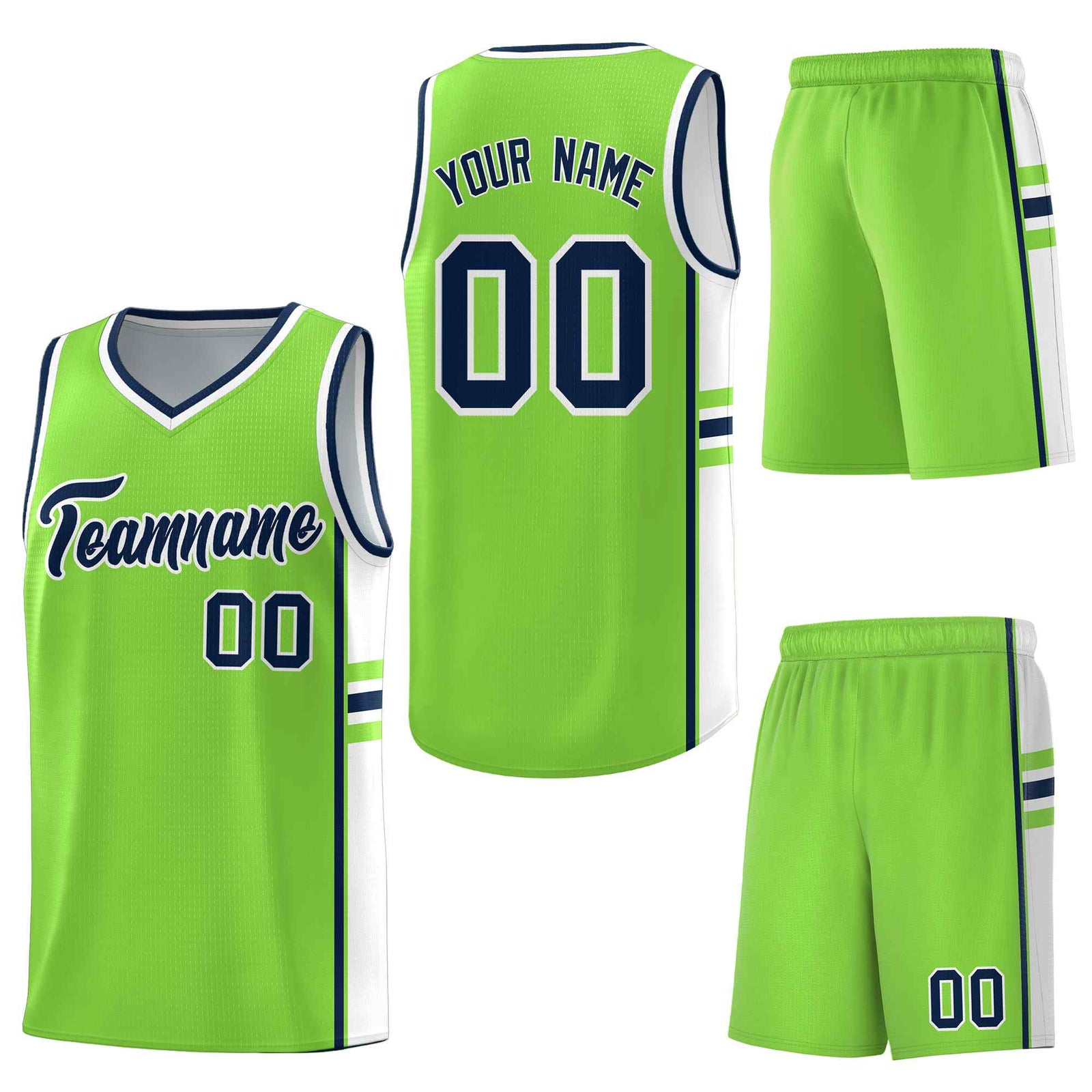 Custom Fluorescent Green White Classic Color Block Breathable Personalized Uniform Basketball Jersey