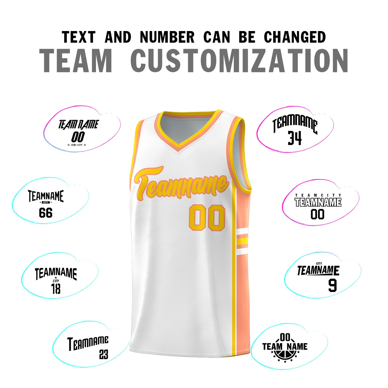 Custom Youth Basketball Jersey - White Light Orange Two-Tone Varsity Jersey Set