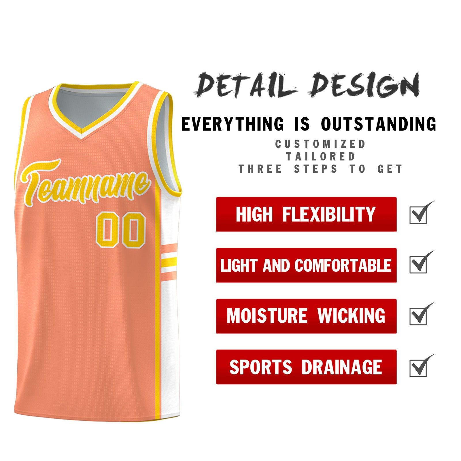 Custom Youth Basketball Jersey - Light Orange White Two-Tone Classic Varsity Uniform