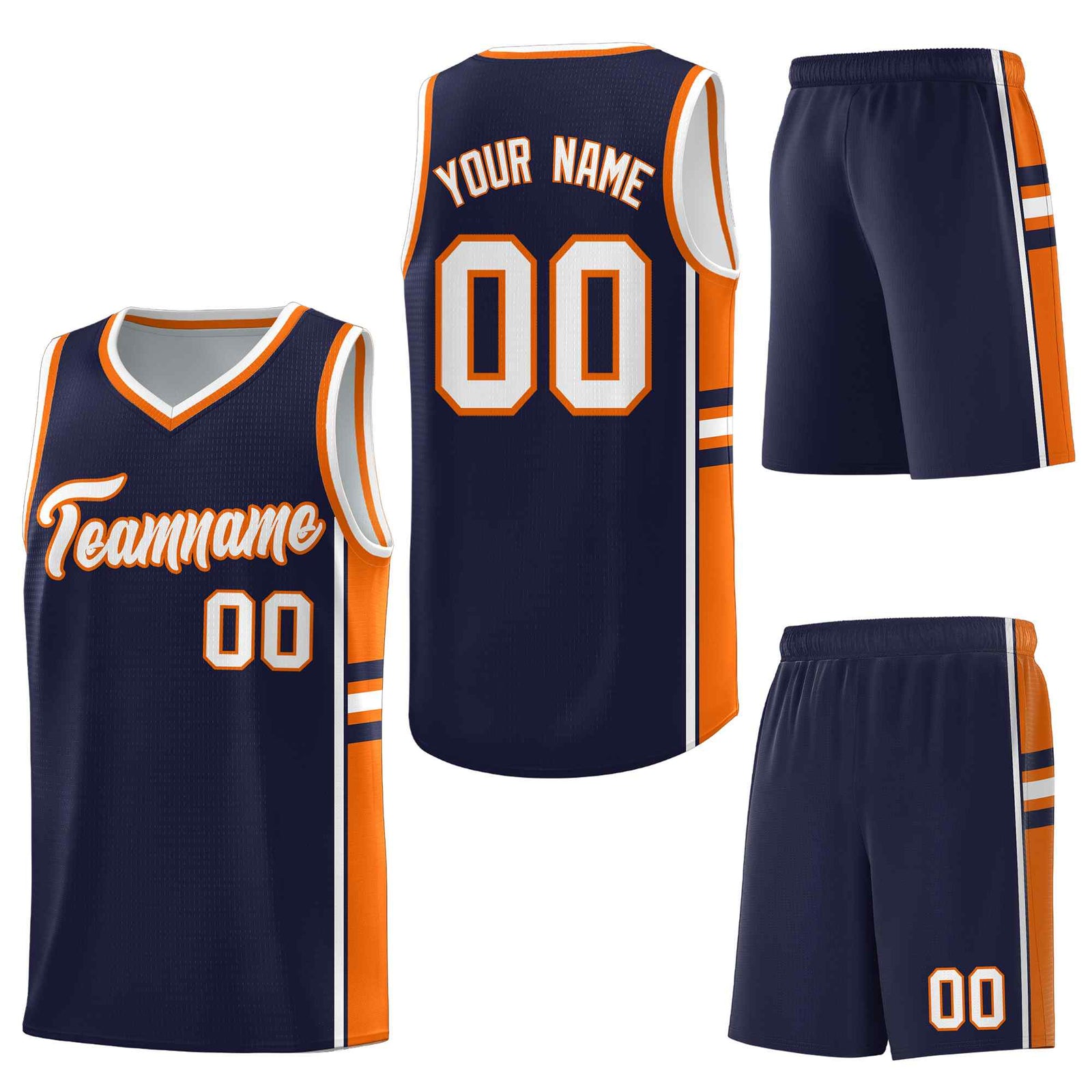 Custom Navy Orange Classic Color Block Quick-Drying Personalized Uniform Basketball Jersey
