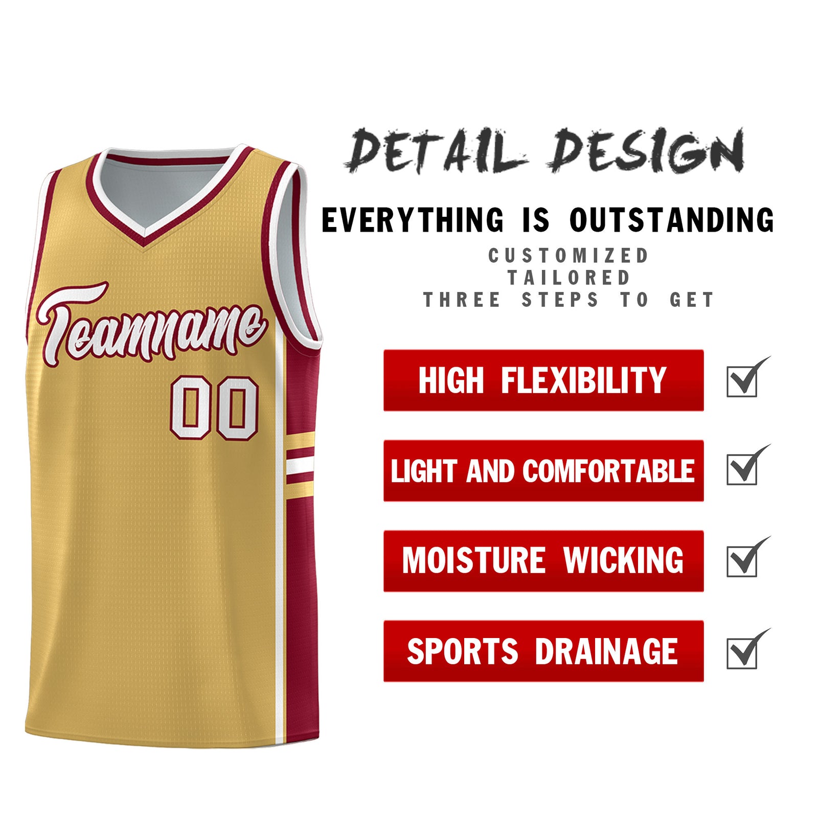 Custom Youth Basketball Jersey - Old Gold Crimson Two-Tone Classic Varsity Uniform
