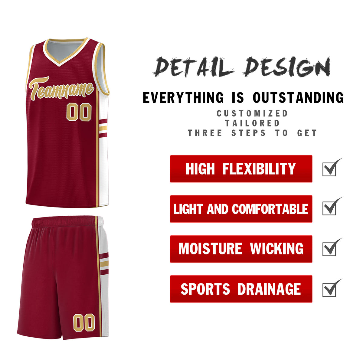 Custom Youth Basketball Jersey - Crimson Old Gold Personalized Varsity Two-Tone Uniform