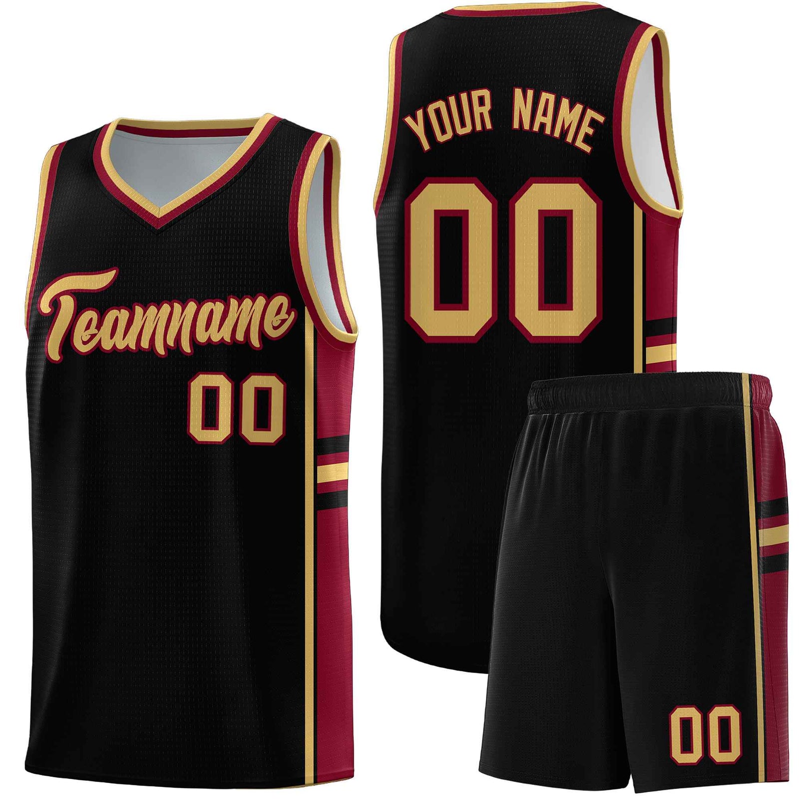Custom Youth Basketball Jersey - Black Crimson Two-Tone Varsity Jersey Set