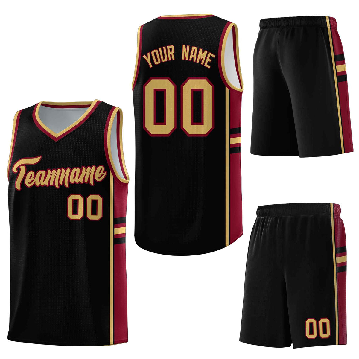 Custom Black Crimson Classic Color Block Quick-Drying Varsity Uniform Basketball Jersey