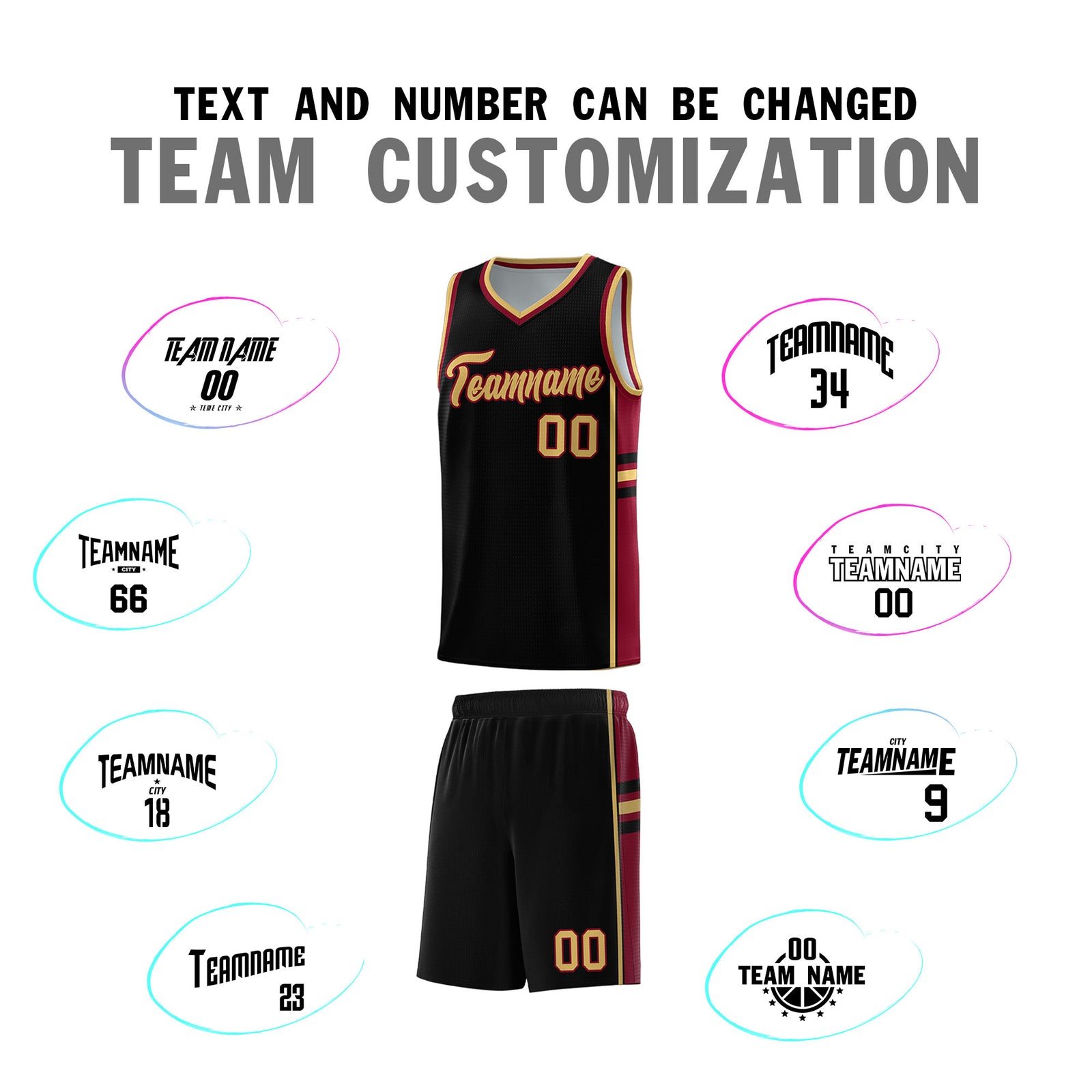 Custom Youth Basketball Jersey - Black Crimson Two-Tone Varsity Jersey Set