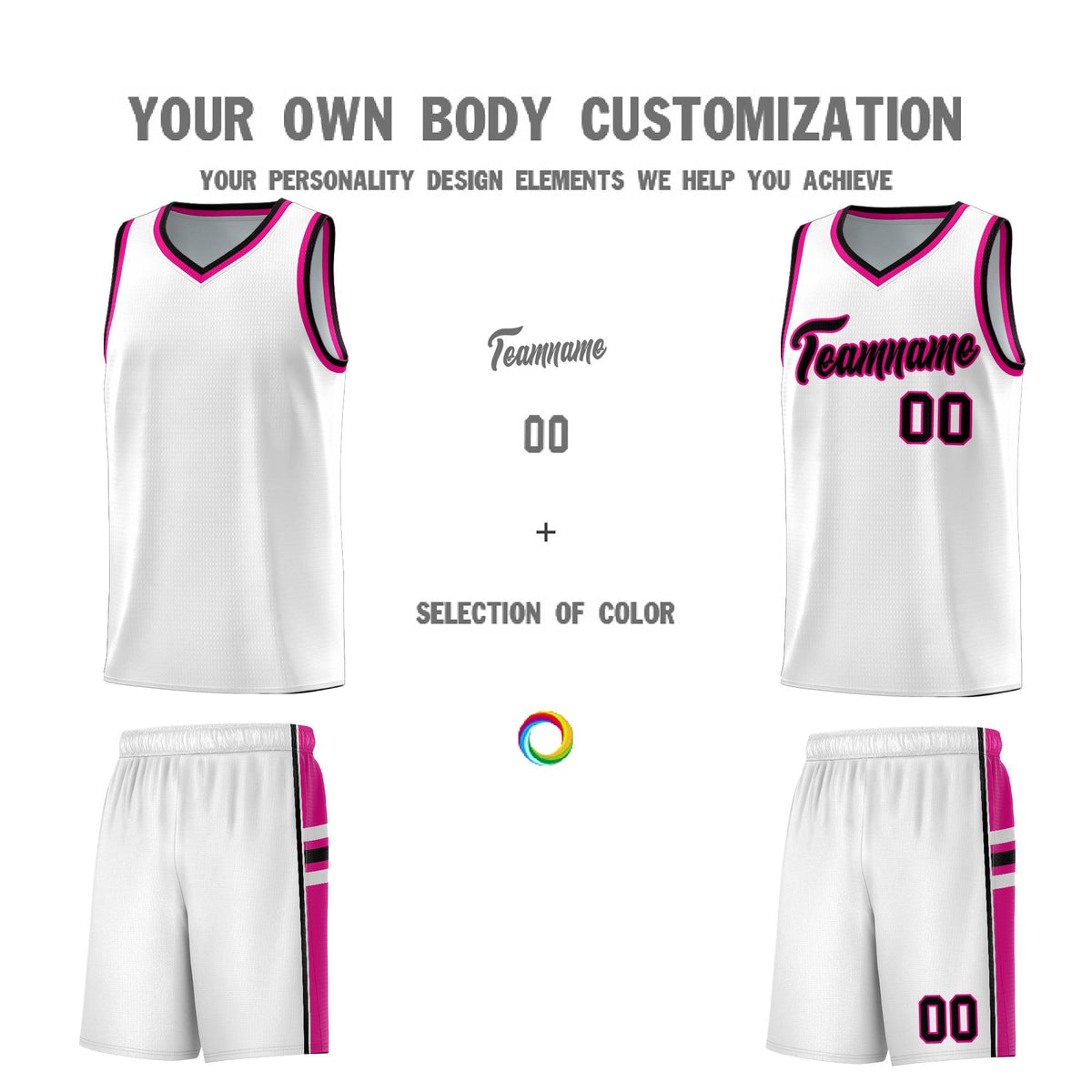 Custom Youth Basketball Jersey - White Pink Two-Tone Varsity Jersey Set