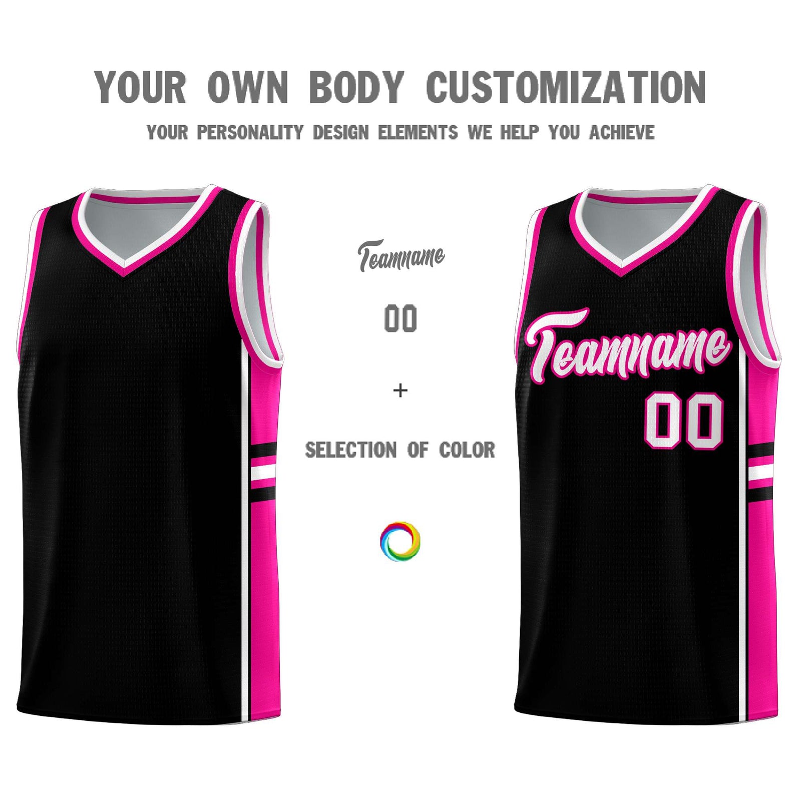 Custom Youth Basketball Jersey - Black Pink Two-Tone Classic Varsity Uniform