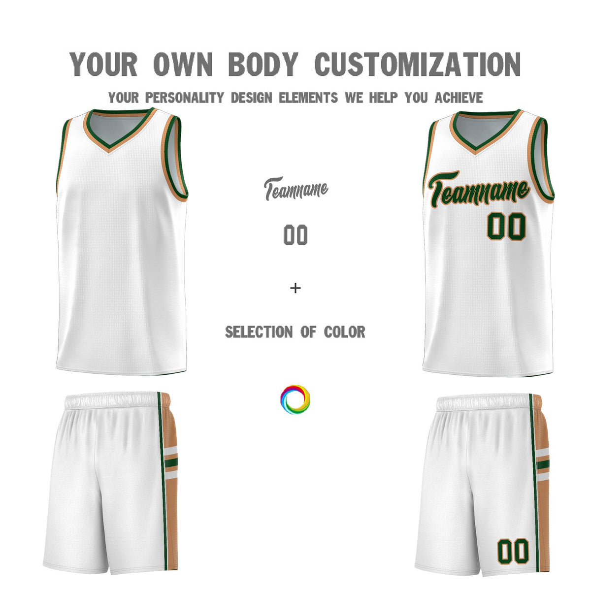 Custom Youth Basketball Jersey - White Buckskin Brown Two-Tone Varsity Jersey Set