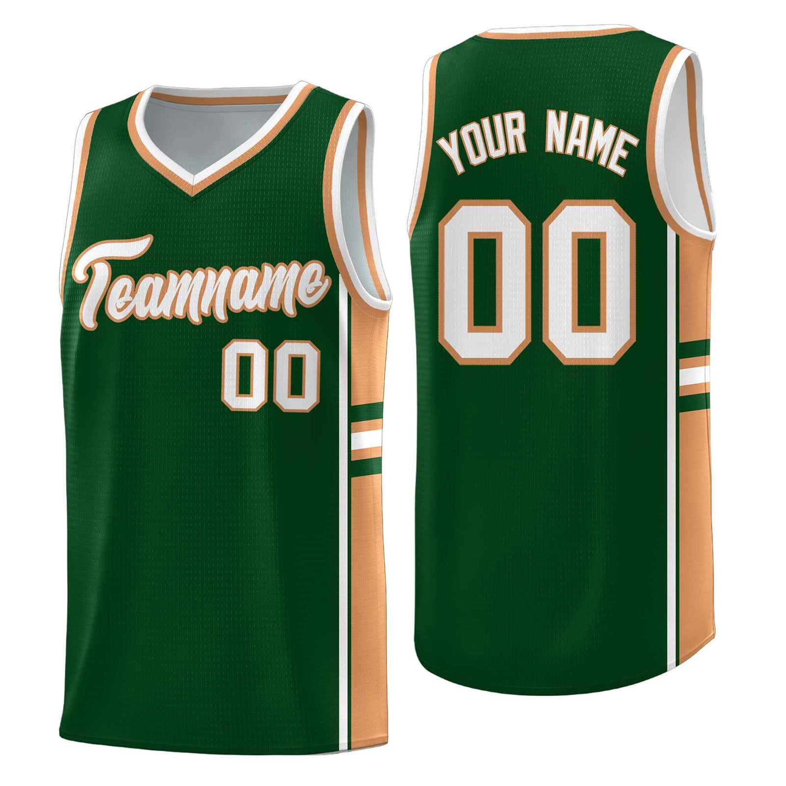 Custom Youth Basketball Jersey - Green Buckskin Brown Two-Tone Classic Varsity Uniform