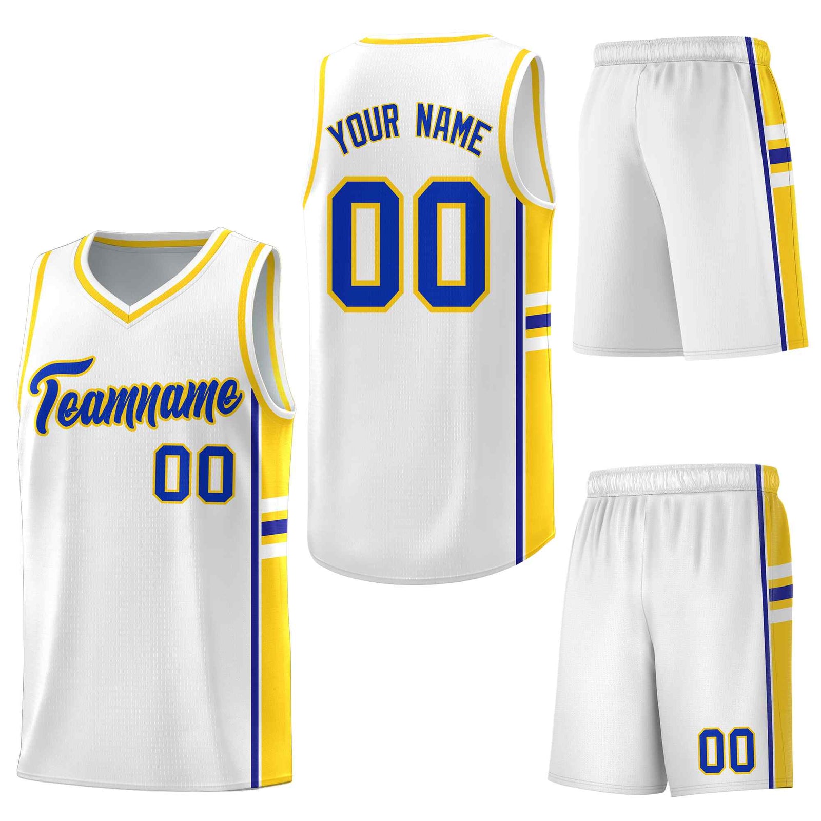 Custom White Fluorescent Yellow Classic Color Block Quick-Drying Personalized Uniform Basketball Jersey