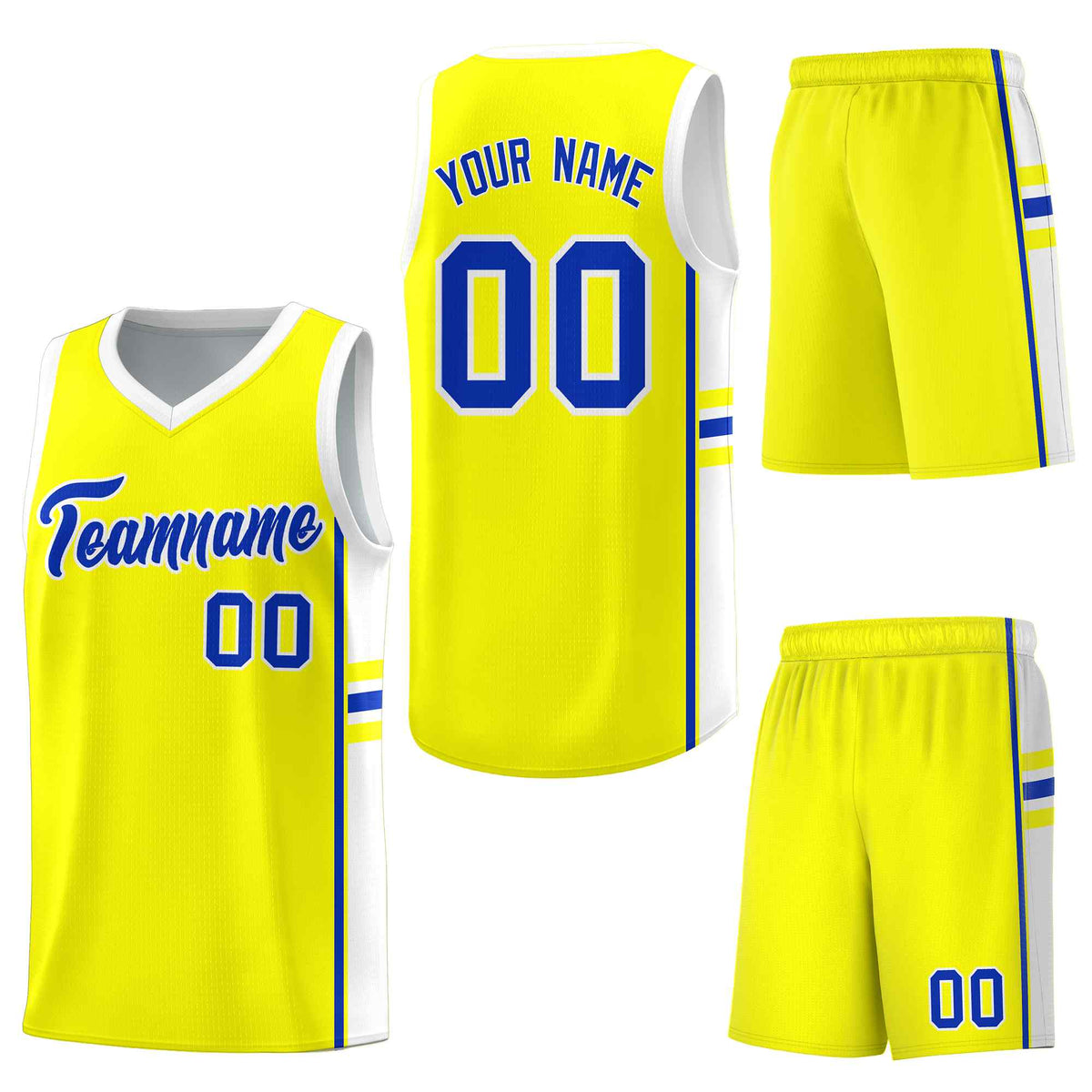 Custom Fluorescent Yellow White Classic Color Block Wrinkle-Resistant Personalized Uniform Basketball Jersey