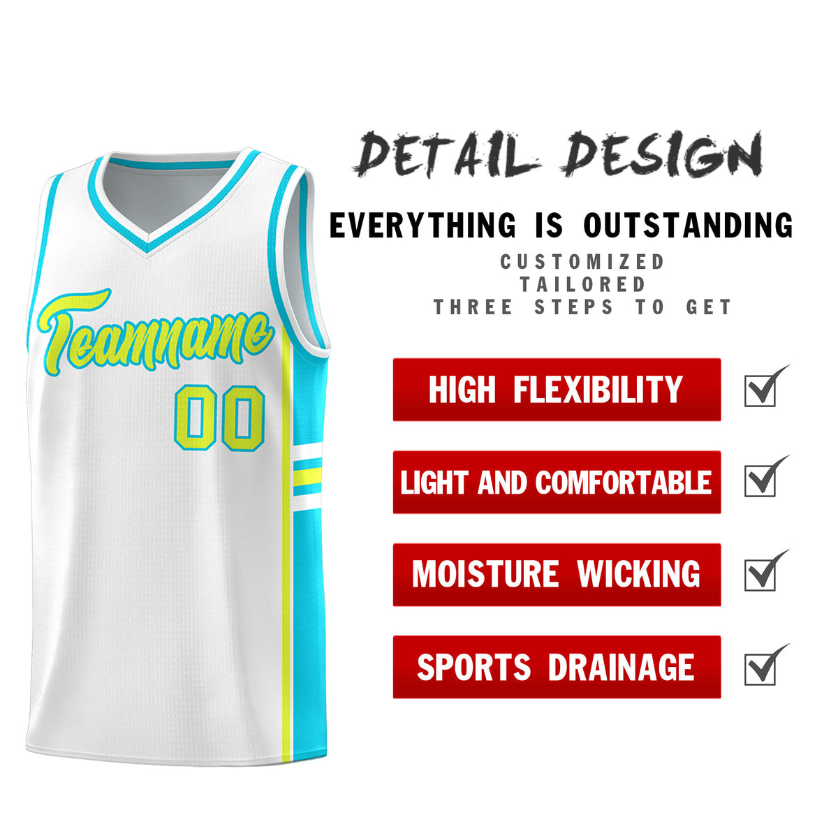 Custom Youth Basketball Jersey - White Sky Blue Two-Tone Varsity Jersey Set