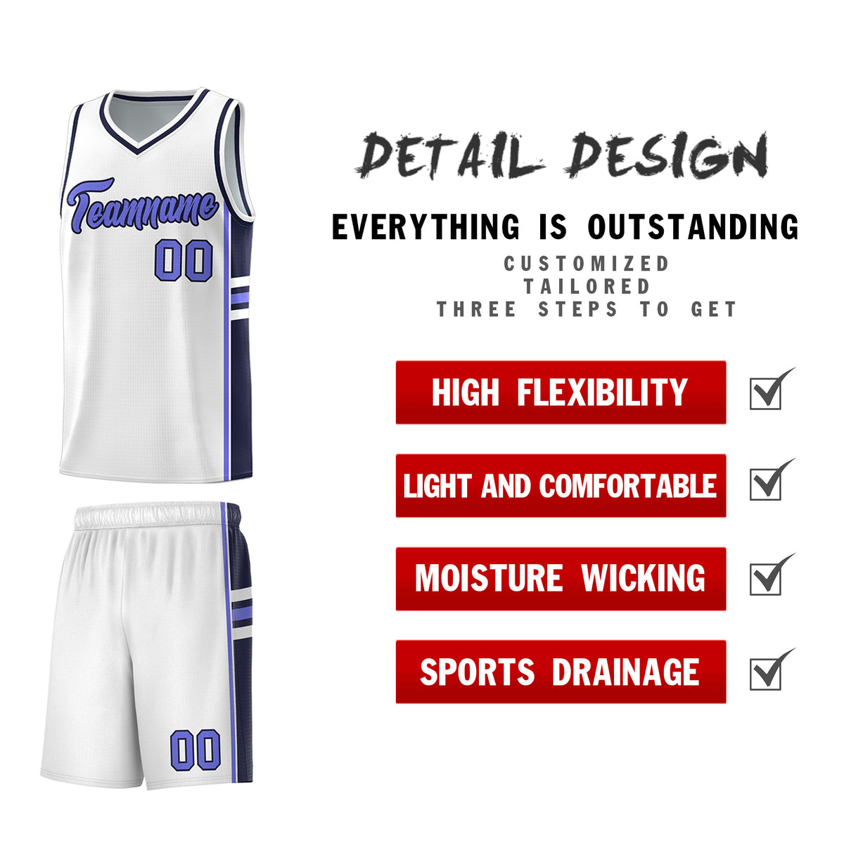 Custom Youth Basketball Jersey - White Navy Two-Tone Varsity Jersey Set