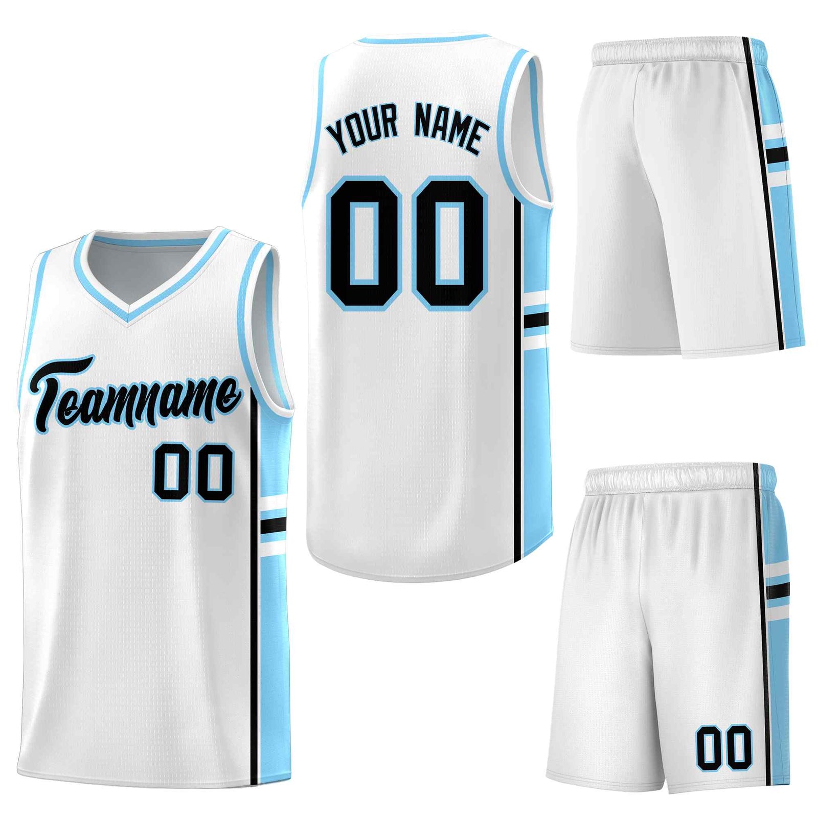 Custom White Light Blue Classic Color Block Breathable Varsity Uniform Basketball Jersey